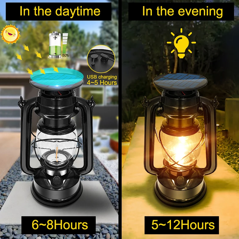 Antique Solar Kerosene Vintage Table Lamp Outdoor Hanging Light