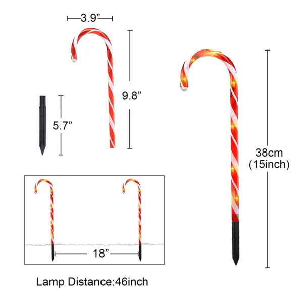 10 PCs Set Solar Candy Cane Stakes Lights for Christmas Outdoor Decor - Image 5