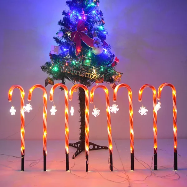 10 PCs Set Solar Candy Cane Stakes Lights for Christmas Outdoor Decor - Image 6