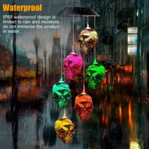 Halloween Skull Wind Chime with 6 Color Changing LED Lights