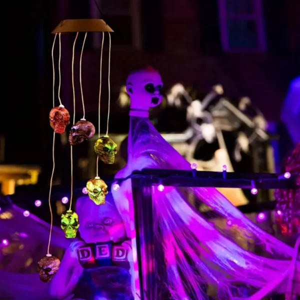 Halloween Skull Wind Chime with 6 Color Changing LED Lights - Image 2