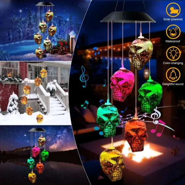 Halloween Skull Wind Chime with 6 Color Changing LED Lights - Image 4