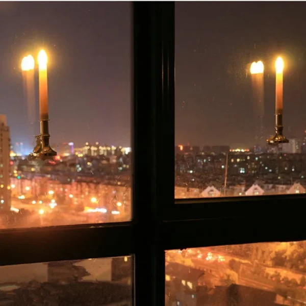 2 PCs Set | Solar Candle Stick Lights for Windows with LED and Suction Cups - Image 5