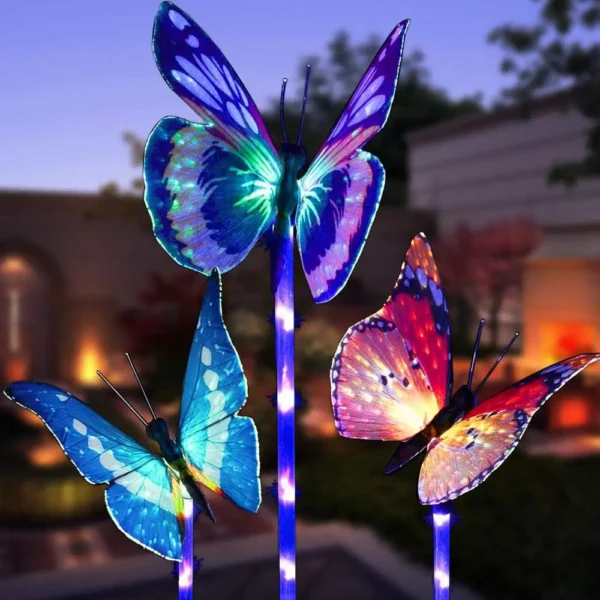 3 PCs Set | Butterfly Solar Lights Stake for Garden Pathway Decorative LED