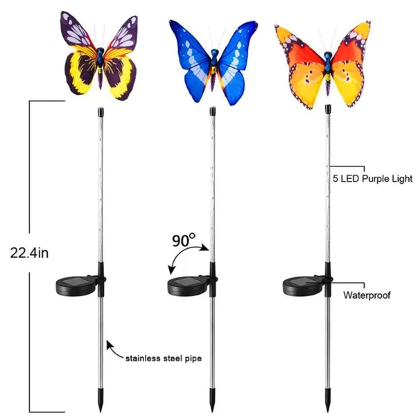 3 PCs Set | Butterfly Solar Lights Stake for Garden Pathway Decorative LED - Image 9