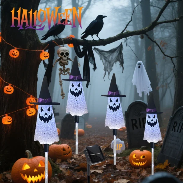 4pcs LED Halloween Ghost Pathway Lights for Outdoor Decoration