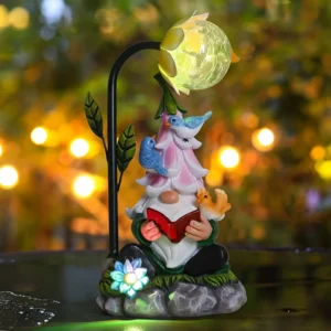 Resin Elf Reading Solar Lights for Garden Patio Decoration