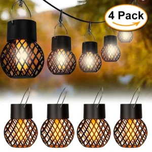 LED Outdoor Flame Effect Hanging Lantern - Solar Garden Light