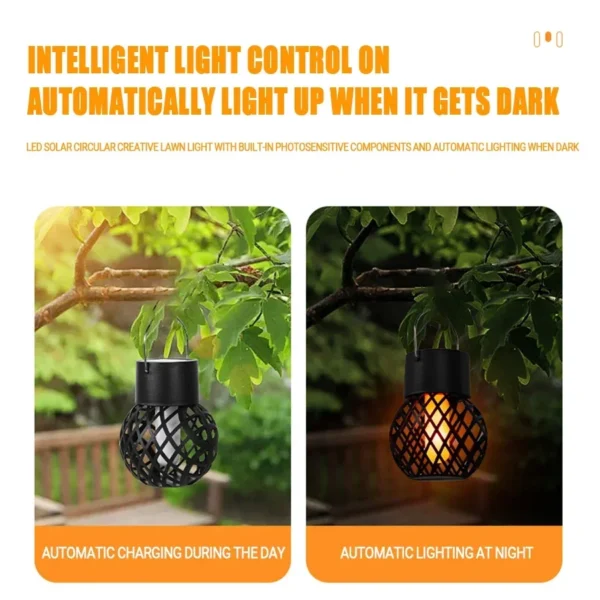 LED Outdoor Flame Effect Hanging Lantern - Solar Garden Light - Image 2