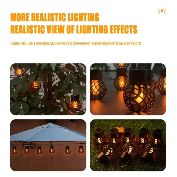 LED Outdoor Flame Effect Hanging Lantern - Solar Garden Light - Image 3