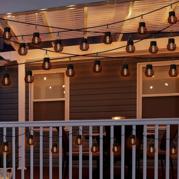 LED Outdoor Flame Effect Hanging Lantern - Solar Garden Light - Image 4