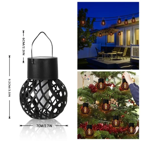LED Outdoor Flame Effect Hanging Lantern - Solar Garden Light - Image 5