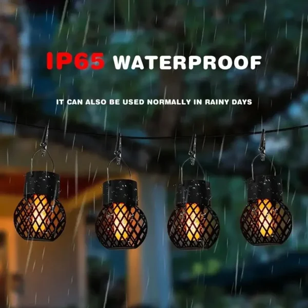 LED Outdoor Flame Effect Hanging Lantern - Solar Garden Light - Image 6