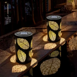 Metal Carving Leaf Solar Lights Outdoor LED Garden Lantern