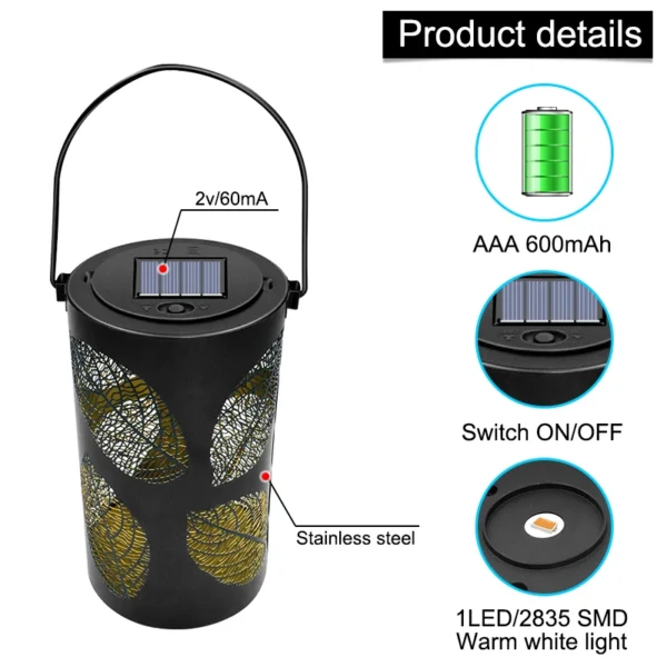 Metal Carving Leaf Solar Lights Outdoor LED Garden Lantern - Image 2