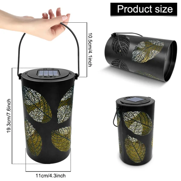 Metal Carving Leaf Solar Lights Outdoor LED Garden Lantern - Image 3