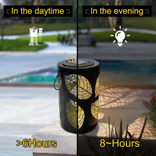 Metal Carving Leaf Solar Lights Outdoor LED Garden Lantern - Image 4