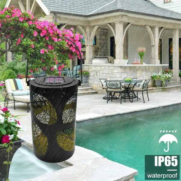 Metal Carving Leaf Solar Lights Outdoor LED Garden Lantern - Image 5