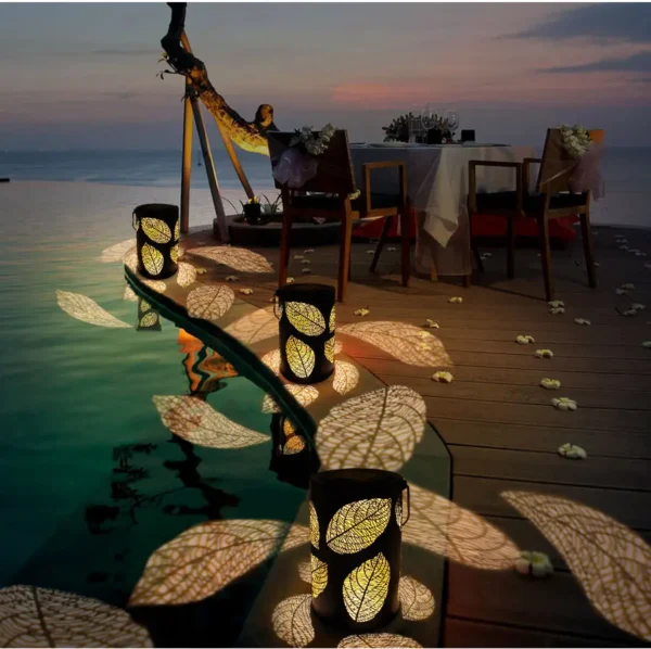 Metal Carving Leaf Solar Lights Outdoor LED Garden Lantern - Image 7