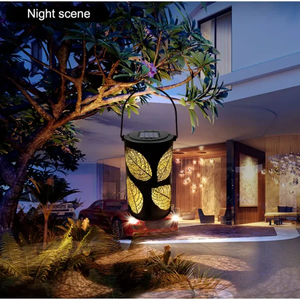 Metal Carving Leaf Solar Lights Outdoor LED Garden Lantern - Image 8