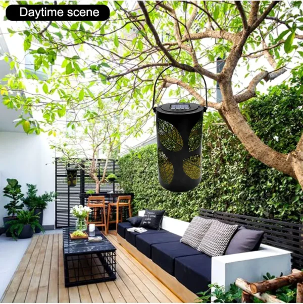Metal Carving Leaf Solar Lights Outdoor LED Garden Lantern - Image 9
