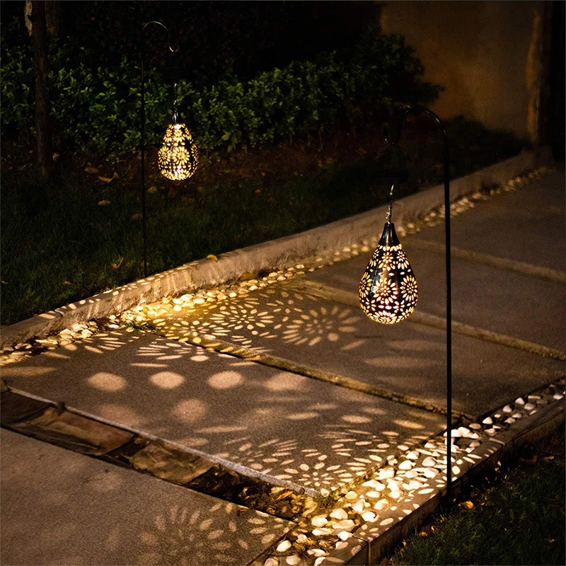 Outdoor Solar Chandelier | Solar Pendant Light with Metal Carvings