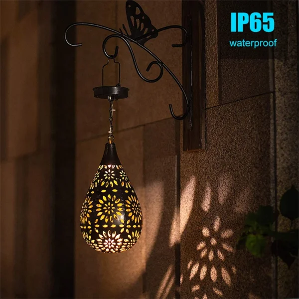Outdoor Solar Chandelier | Solar Pendant Light with Metal Carvings - Image 2
