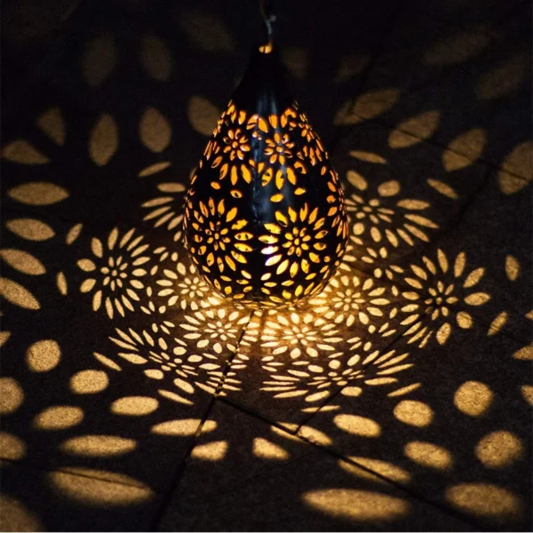 Outdoor Solar Chandelier | Solar Pendant Light with Metal Carvings - Image 11