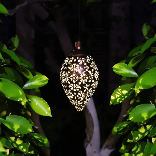 Outdoor Solar Chandelier | Solar Pendant Light with Metal Carvings - Image 12