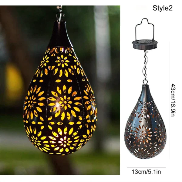 Outdoor Solar Chandelier | Solar Pendant Light with Metal Carvings - Image 4