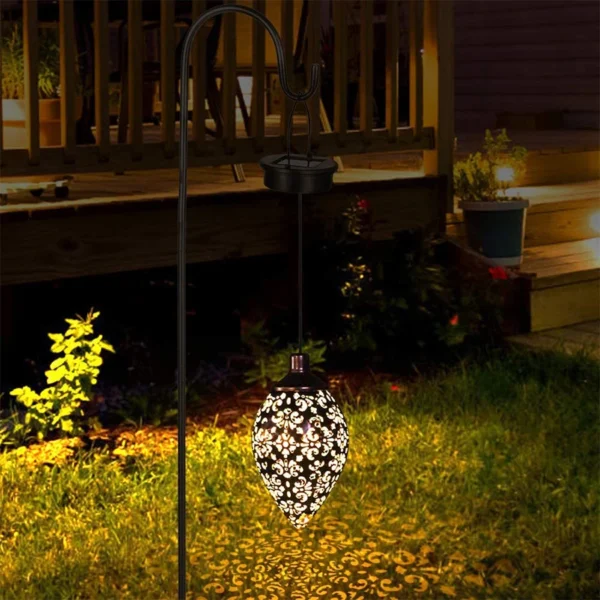 Outdoor Solar Chandelier | Solar Pendant Light with Metal Carvings - Image 5