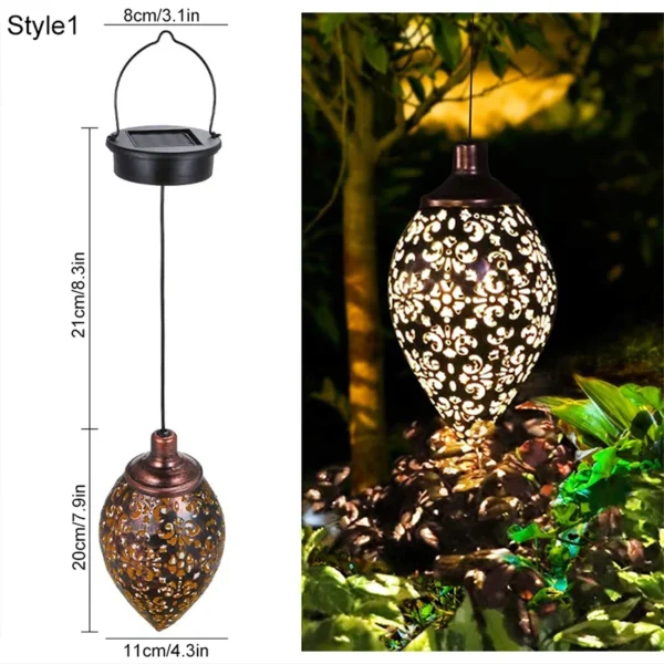 Outdoor Solar Chandelier | Solar Pendant Light with Metal Carvings - Image 6