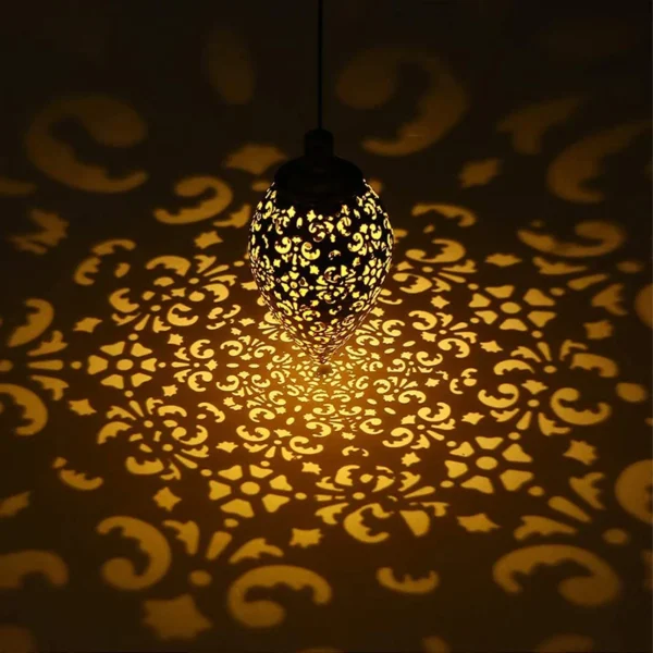 Outdoor Solar Chandelier | Solar Pendant Light with Metal Carvings - Image 7