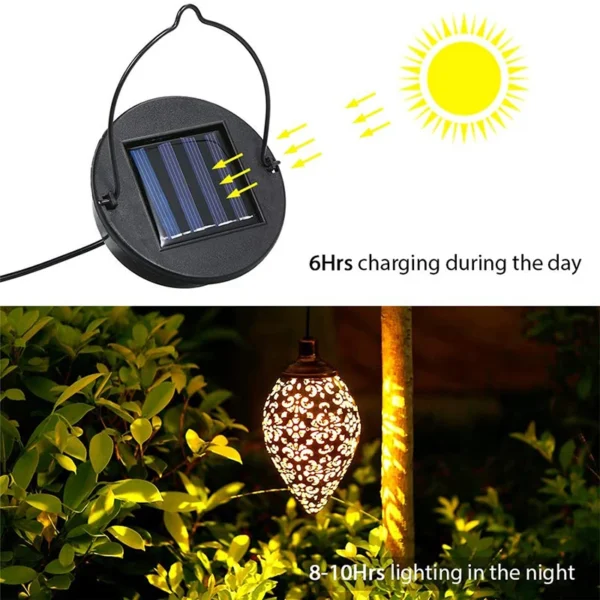 Outdoor Solar Chandelier | Solar Pendant Light with Metal Carvings - Image 8