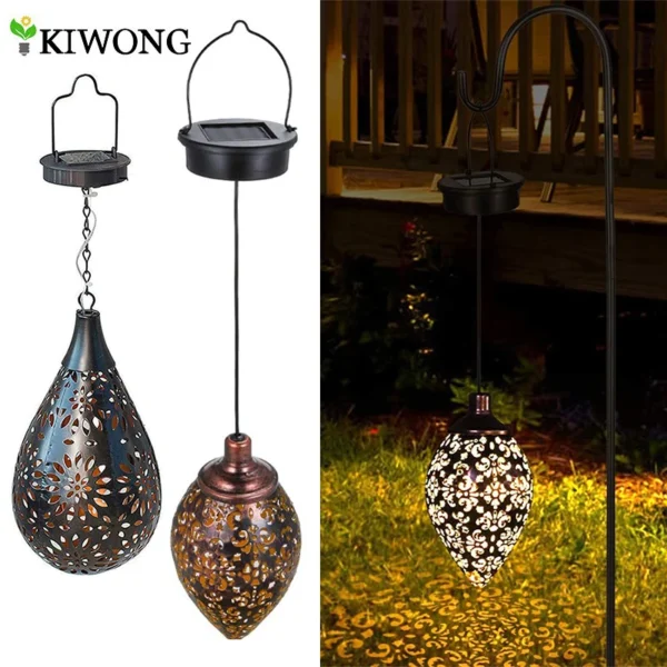 Outdoor Solar Chandelier | Solar Pendant Light with Metal Carvings - Image 9
