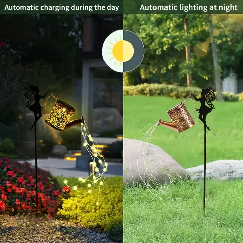 Solar Fairy Watering Can Lights - Vintage Outdoor Garden Decor - Image 3