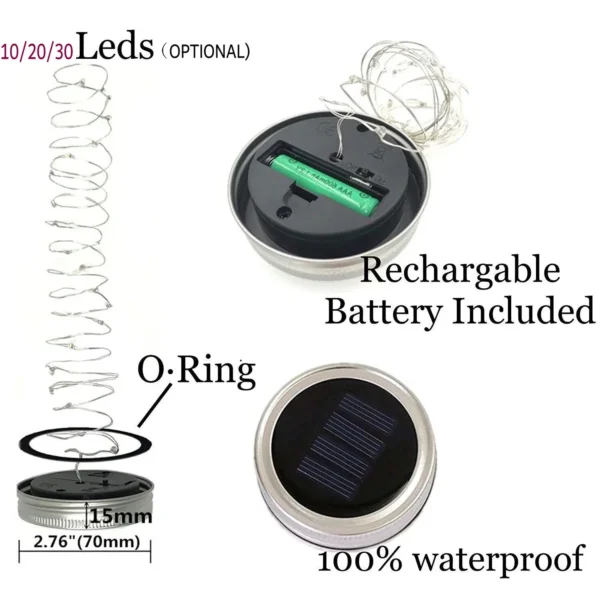 Solar Powered Mason Jar Lid Insert Fairy Lights for Decor - Image 3