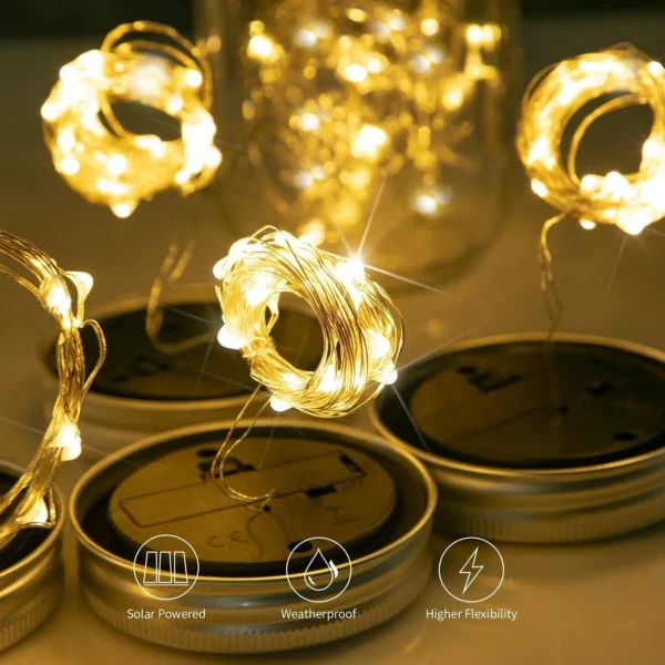 Solar Powered Mason Jar Lid Insert Fairy Lights for Decor - Image 5