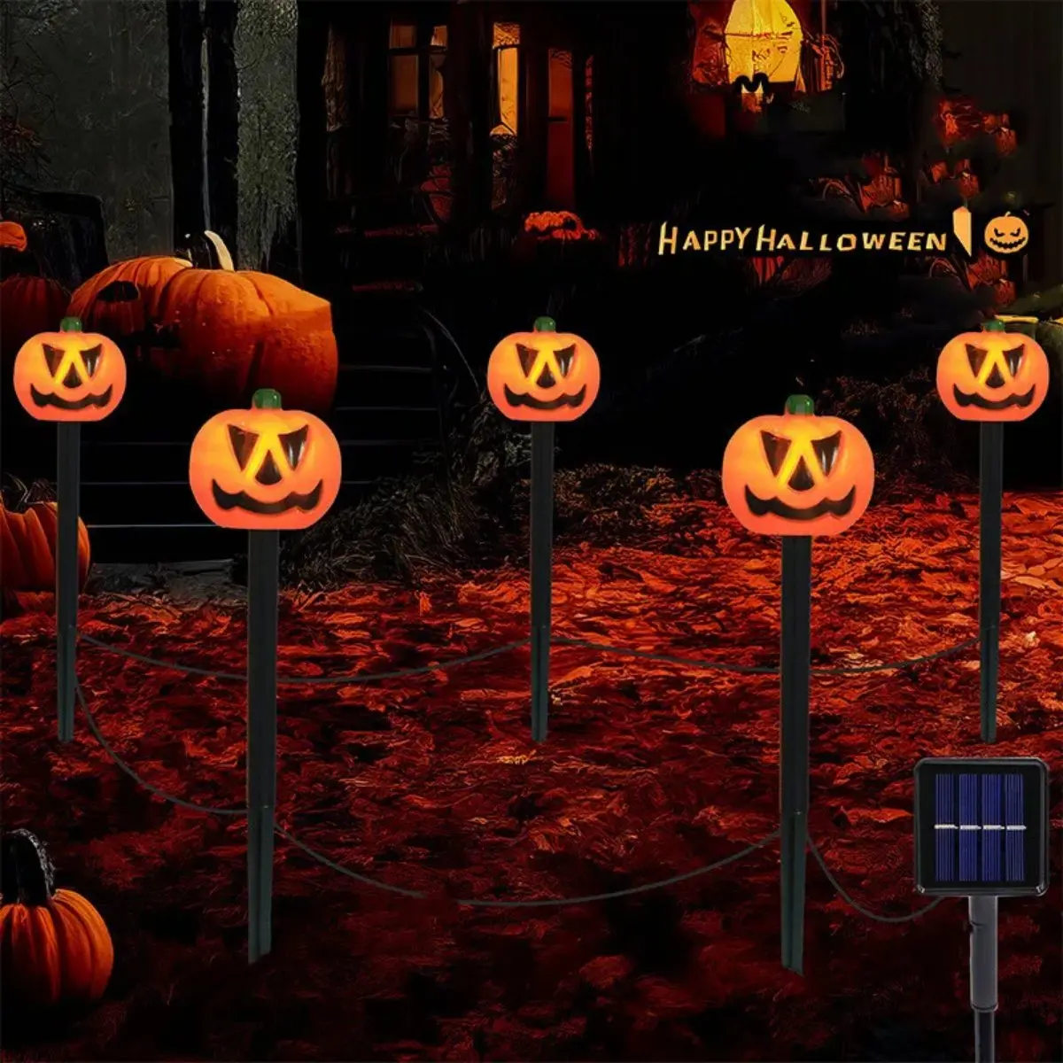 Pumpkin Solar Stake Lights for Halloween Garden Decor