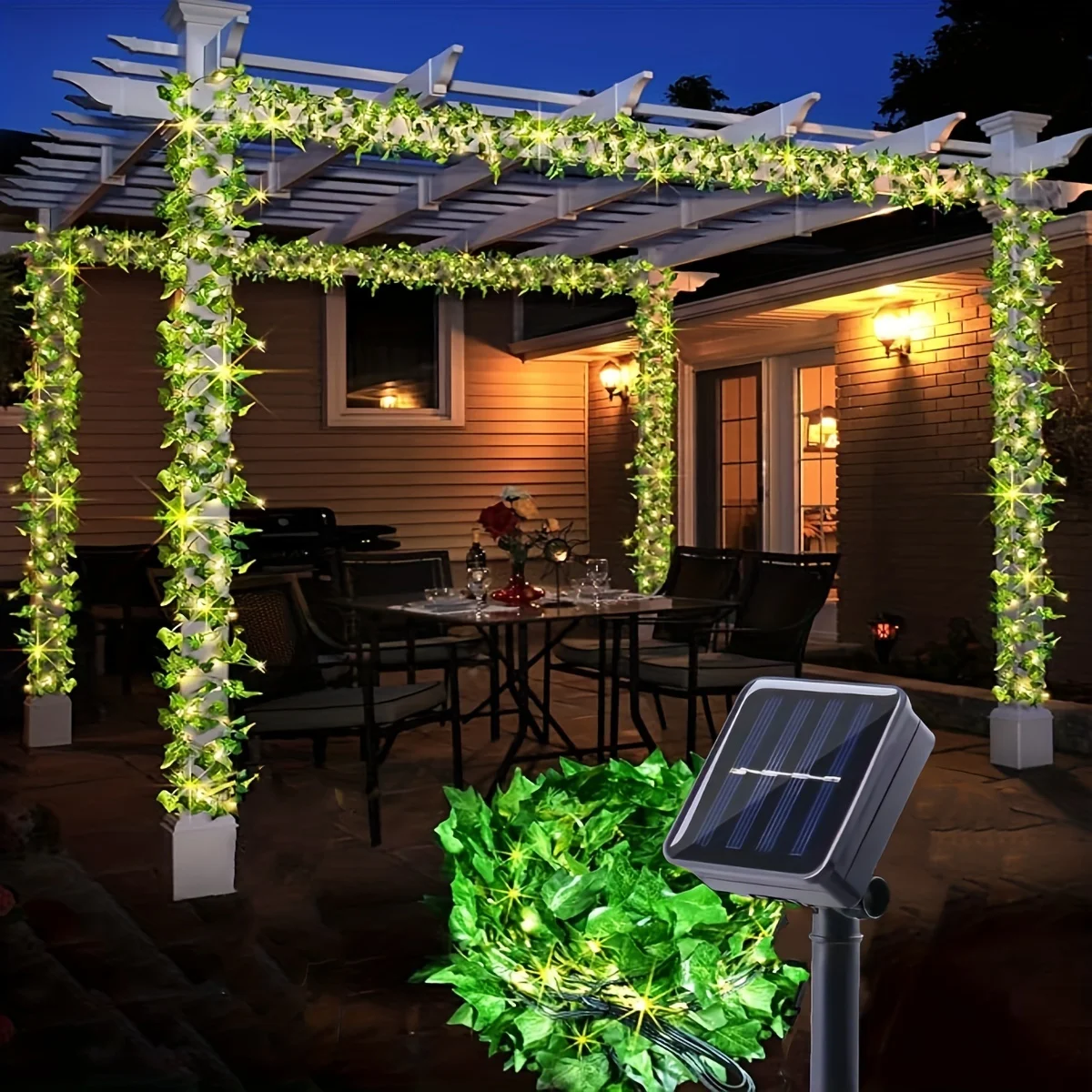 10m 100 LEDs Solar Vine String Light with 8 Modes and Ivy Leaves