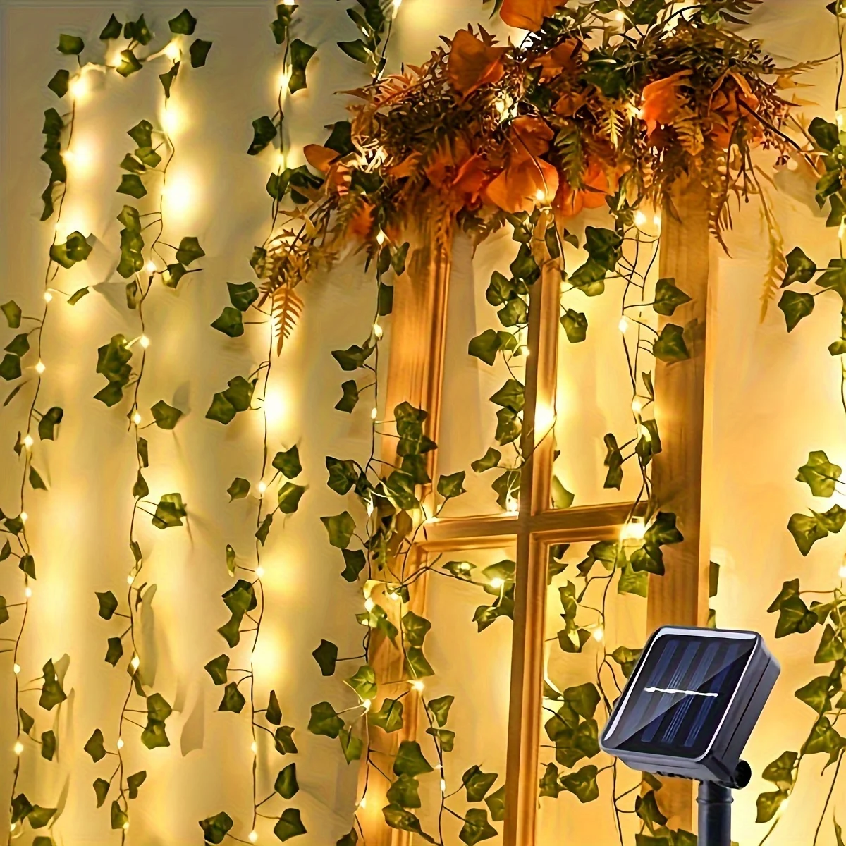 10m 100 LEDs Solar Vine String Light with 8 Modes and Ivy Leaves - Image 3