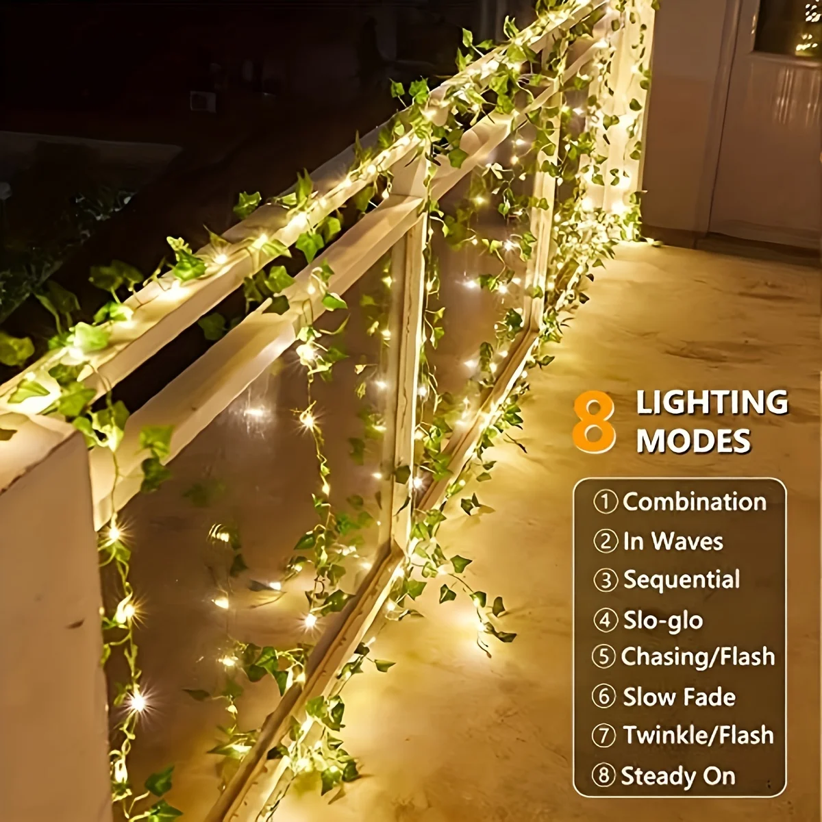 10m 100 LEDs Solar Vine String Light with 8 Modes and Ivy Leaves - Image 4