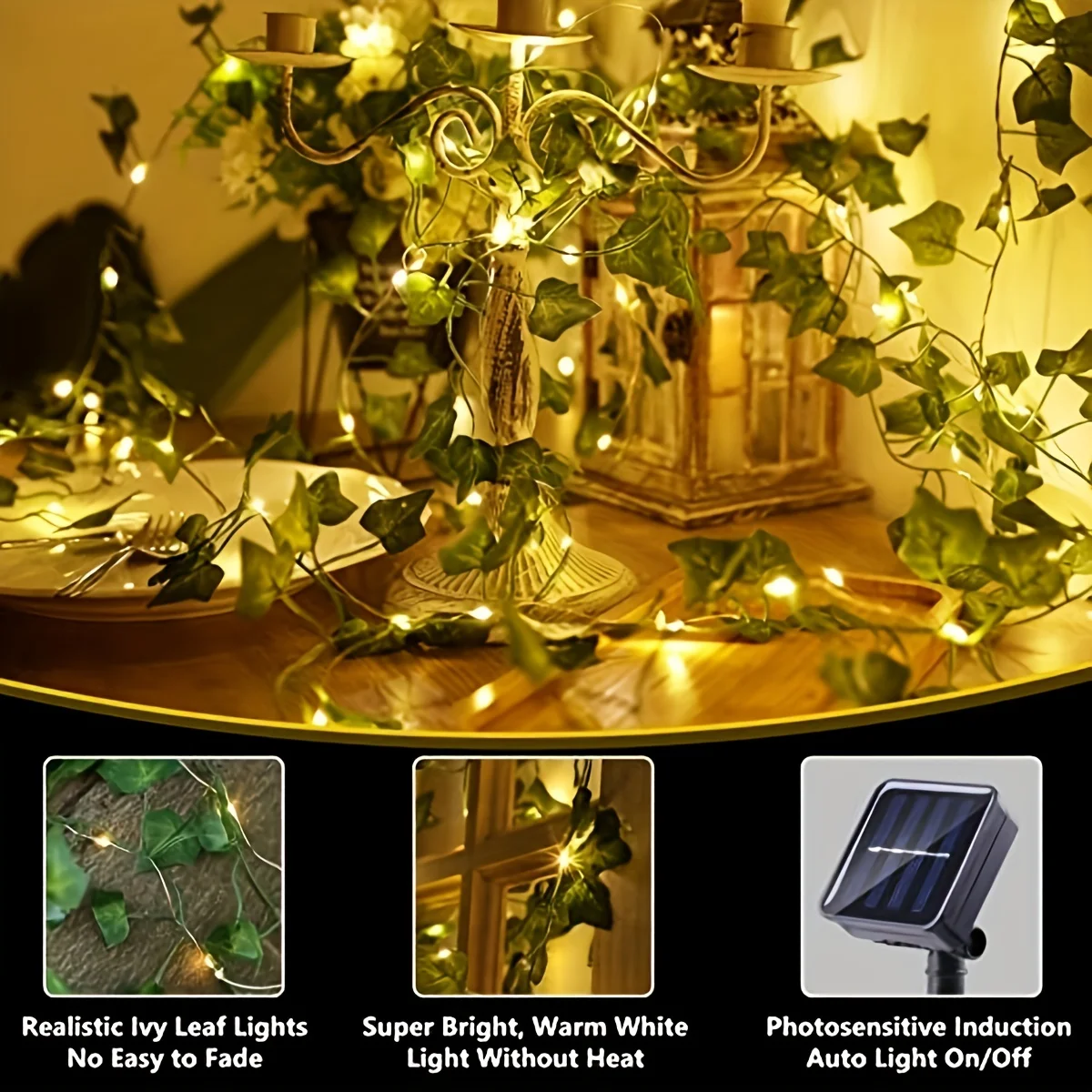 10m 100 LEDs Solar Vine String Light with 8 Modes and Ivy Leaves - Image 6