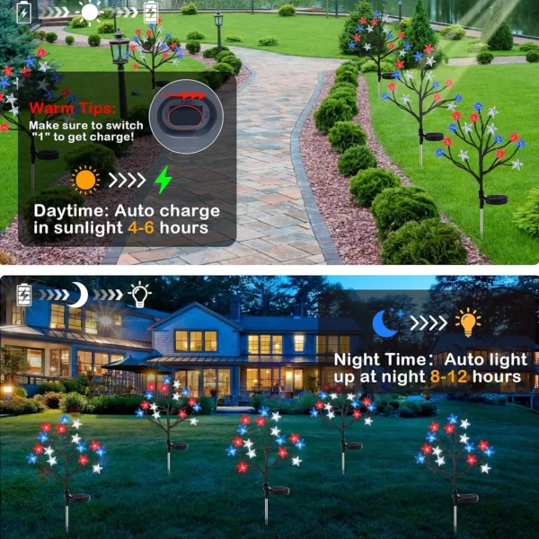 15LED Red White Blue Star Solar Outdoor Lights for 4th Of July - Image 3