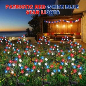 15LED Red White Blue Star Solar Outdoor Lights for 4th Of July