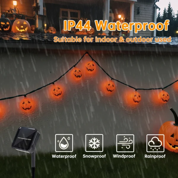 Halloween Pumpkin String Light - 20 LEDs, 5m, Solar-Powered - Image 2