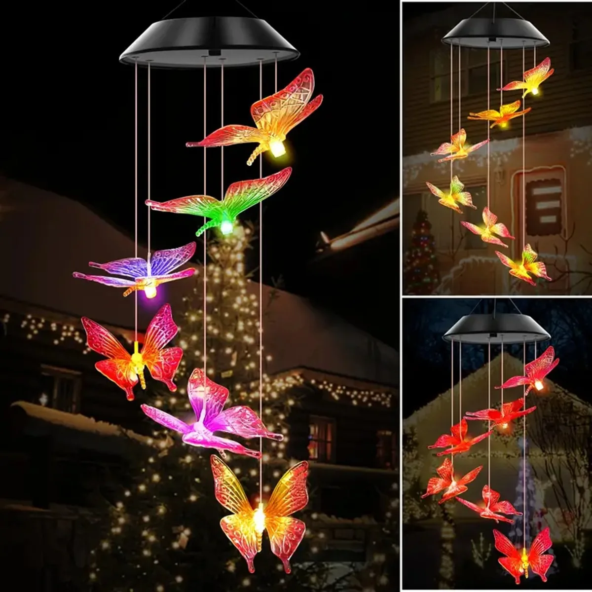 Purple Butterfly Solar Wind Chimes - Color Changing Outdoor Decor