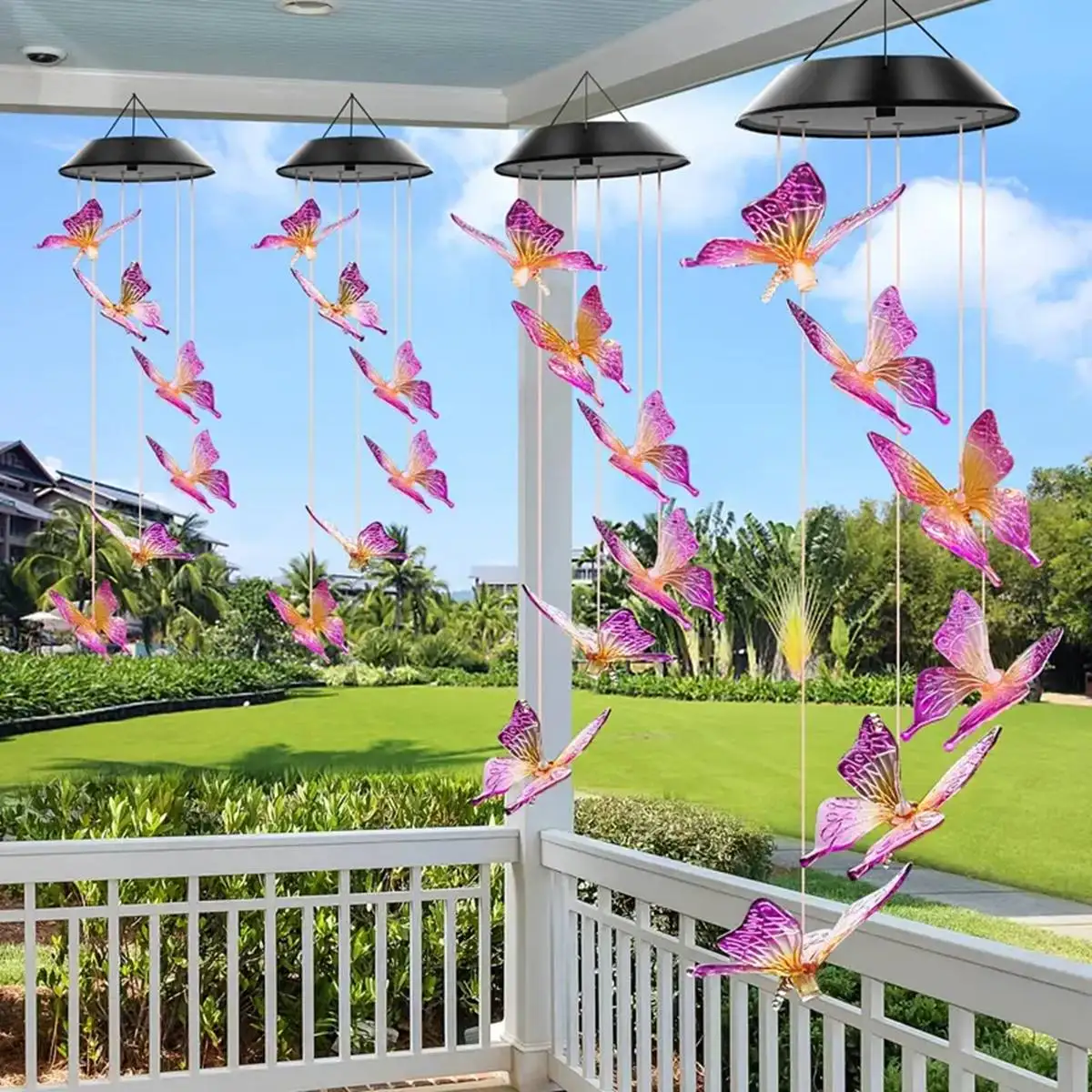 Purple Butterfly Solar Wind Chimes - Color Changing Outdoor Decor - Image 5