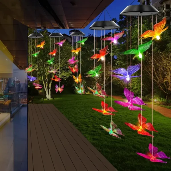 Purple Butterfly Solar Wind Chimes - Color Changing Outdoor Decor - Image 4