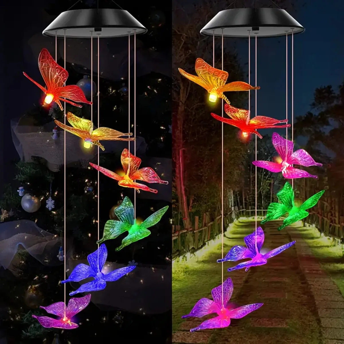 Purple Butterfly Solar Wind Chimes - Color Changing Outdoor Decor - Image 6